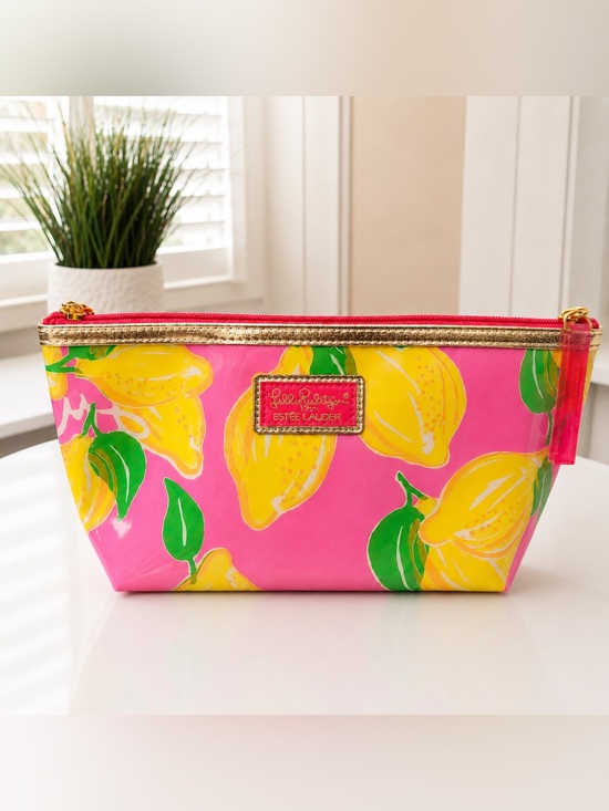Lilly Pulitzer Handbags - Lilly Pulitzer for Estée Lauder Hot Pink And Yellow Lemons Make Up Bag New